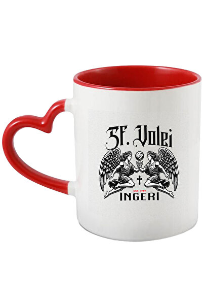 StoryGift Romania Cana Doi Ingeri Jucand Volei Iubitorii De Sport, 330ml, Ceramica Cu Maner Inima , Cu ,stg