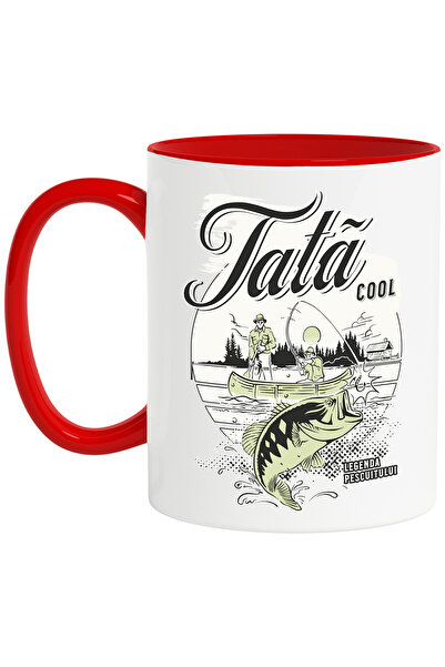 StoryGift Romania Cana Tata Cool Legenda Pescuitului Familie Parinti, 330ml, Ceramic Cu Maner Rosu, Cu ,stg