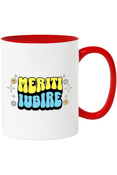 StoryGift Romania You Deserve Love Mug, 330ml, Ceramic with Red Handle, With Red Handle STG, STG