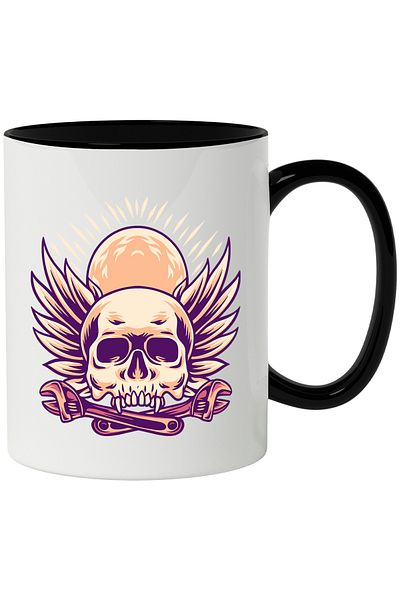 StoryGift Romania Mug With Robot, Monster, Skull, Teeth, Mecha, Sci Fi, Multicolor 330 ml, Ceramic, With