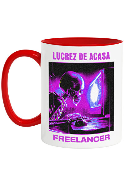 StoryGift Romania Cana Schelete Cu Computer Lucrez De Acasa Freelancer, 330ml, Ceramic Cu Maner Ro, Cu ,stg
