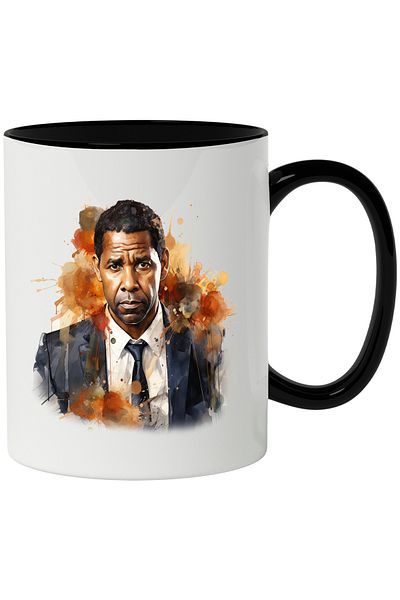 StoryGift Romania Mug With Denzel Washington, Actor, Artist, Director, Multicolor 330 ml, Ceramic c, With