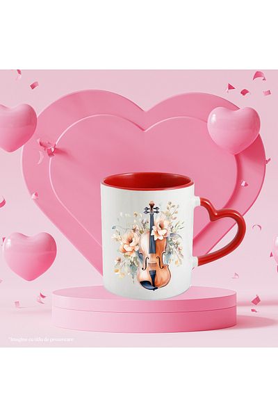 StoryGift Romania Mug with a violin | illustration | musical instrument | flowers | inspiration | music, With ,STG