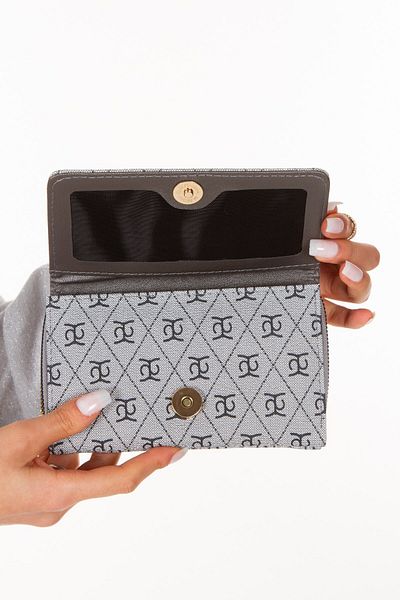 Newish Polo Women's Leather Monogram Patterned Card Holder and Wallet - Gray