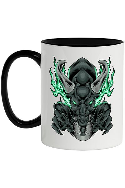 StoryGift Romania Mug With Dragon, Claws, Horns, Flames, Mecha, Robot, SF, Multicolor 330 ml, Ce, Cu, STG