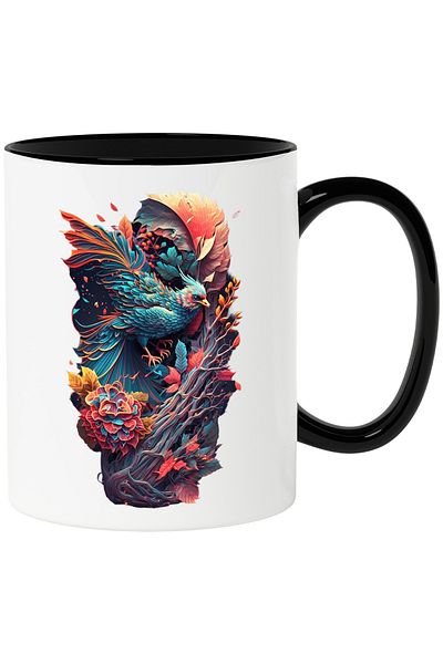 StoryGift Romania Bird Portrait Mug, Abstract Art, Bird Lovers, Rose, Branches, ,, With