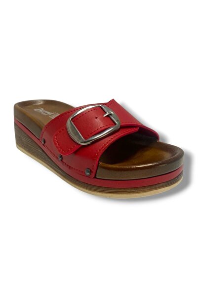 PARMİ Parmi 24301-25 Deri Anatomik Tek Bant Dolgu Kadın Terlik