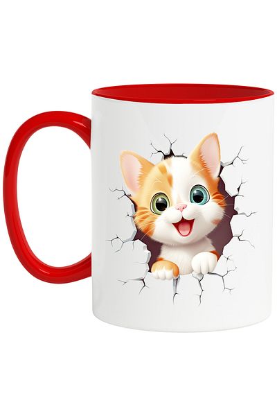StoryGift Romania Mug with a curious kitten sticking its head through a broken wall, illustration, j, Cu