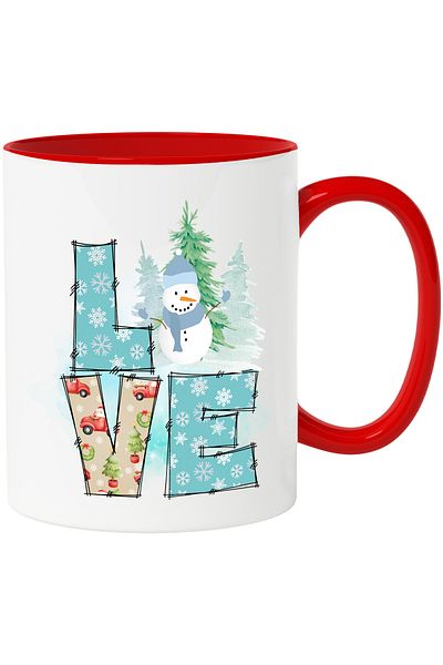 StoryGift Romania Mug with a snowman with the message "Love", tree, car, Merry Christmas, illustrious, With ,STG
