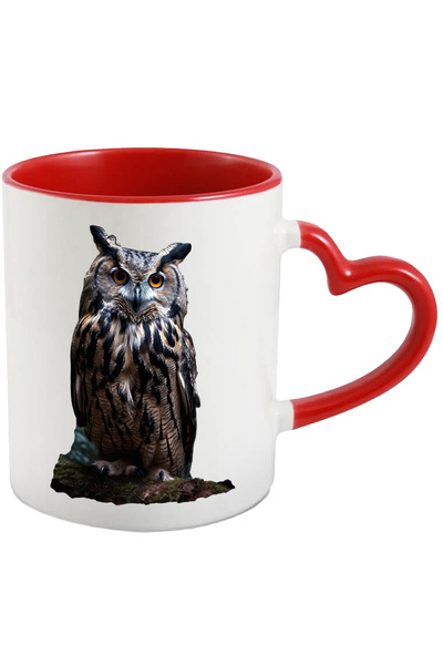 StoryGift Romania Cana Cu Bufnita Cu Pene Maro, Padure, Animale, Pasari,ceram...