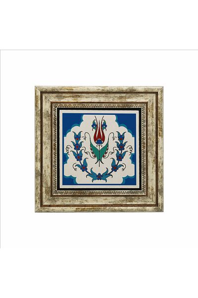 Sadrazam Tablou din piatră naturală imprimată cu model de țiglă otomană iznik (25 X 25 KD-36)