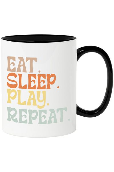 StoryGift Romania Mug with the message "Eat. Sleep. Play. Repeat." - eat sleep play repeat with Mane, Cu