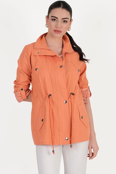 Spazio Oriente Stand Collar Zippered Snap Coat Oranj