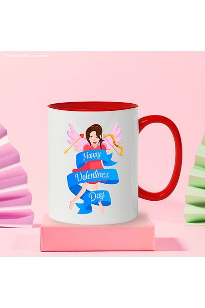 StoryGift Romania Mug With Message In English Happy Valentine's Day, Angel, Cupid, Heart, Multicolored, With, STG