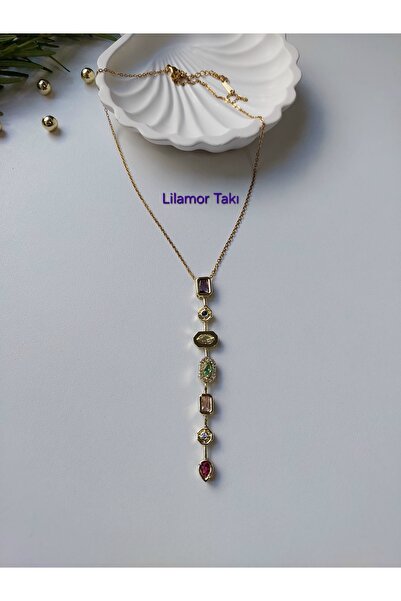 Lilamor الصلب اللون حجر Y قلادة