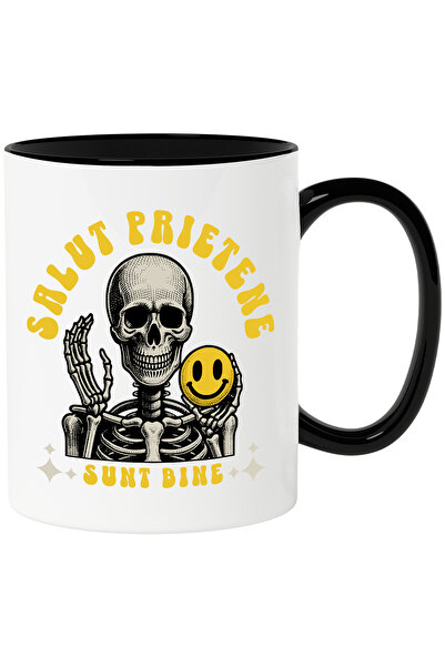 StoryGift Romania Cana Corp Schelete Salut Prietene. Sunt Bine, 330ml, Ceramica Cu Maner Negru, Cu Mane,stg