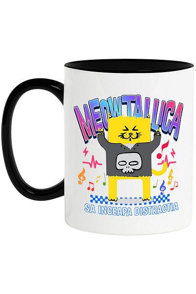 StoryGift Romania Mug with Cat in Human Clothes Text Meowtalica Let the Fun Begin Music, With