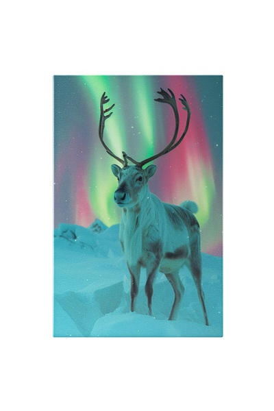 StoryGift Romania Tablou Canvas: Întălnirea Magică A Aurorii Boreale Cu Zăpada - Dansul Renului În Lumină Pictu