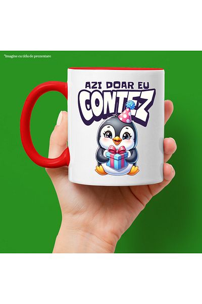 StoryGift Romania Mug Today only I count, penguin with gift, birthday, 330ml, Ceramic with Hands, With, STG