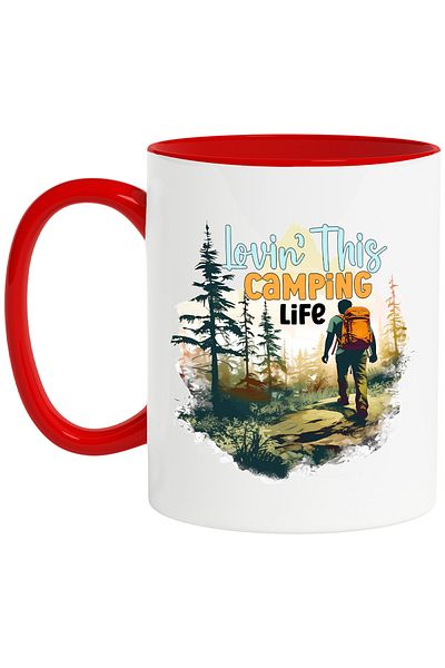 StoryGift Romania Mug with the message "Lovin' this camping life", travel, illustration, nature, love, With