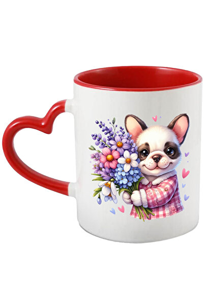 StoryGift Romania Cana Cu Un Catel Fericit Care Tine Un Buchet Cu Flori | Ilu...