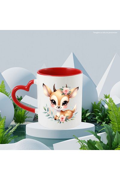 StoryGift Romania Mug with a little deer | illustration | tableware | blush | flowers | plants |, With ,STG.