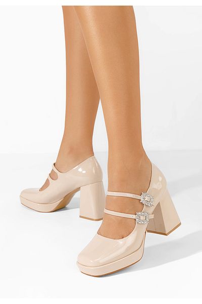 B T Shoes Elany Beige Chunky Heel Shoes