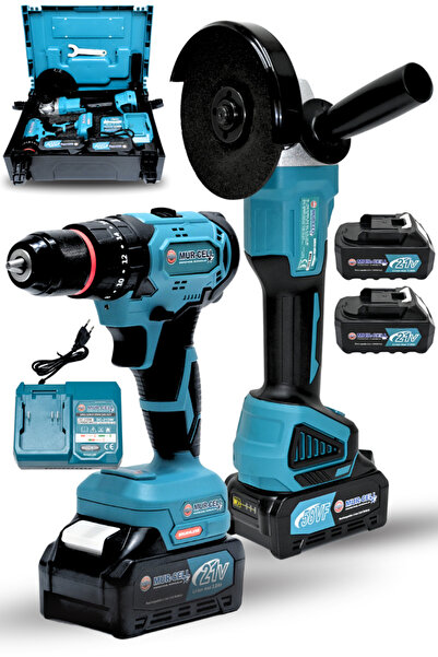 Mur-Cell 21v 3.0ah 2'li Set Şarjlı Darbeli Matkap & 115mm Şarjlı Taşlama Spiral