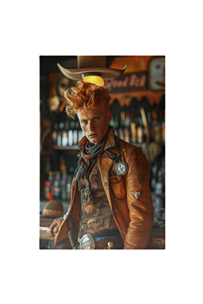 StoryGift Romania Tablou Canvas: Baiat American Seriful Cowboy Cu Insigna In Piept Si Parul Roscat Cu Ochii Alba