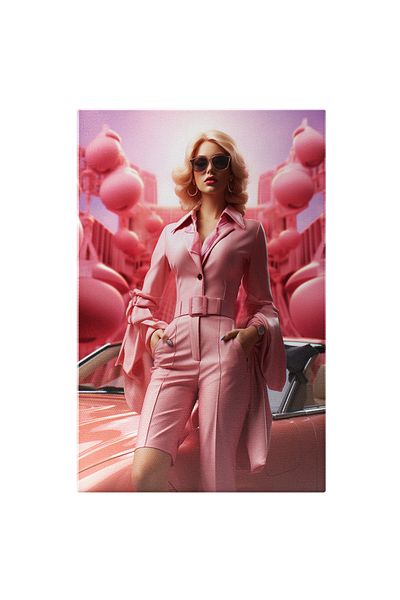 StoryGift Romania Tablou Canvas: Povestea Nespusă A Blondei În Roz Figură Enigmatică În Peisaj Artificial Pictura