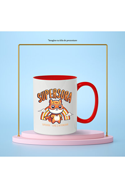 StoryGift Romania Super Sister Mug - Superhero, Courage and Determination, 330ml, Ceramic with Red Handle, With M,STG.