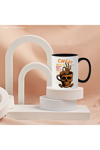 StoryGift Romania Skull Head Shaped Coffee Mug, Coffee, 330ml, Ceramic with Black Handle, With ,STG
