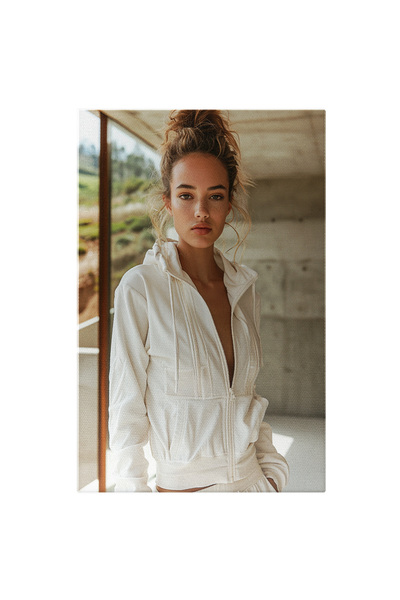 StoryGift Romania Tablou Canvas Tânăra Ăn Trening Alb Relaxare În Mijlocul Na...