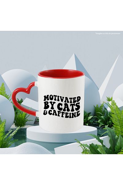 StoryGift Romania Mug with the message "Motivated by cats & caffeine" - motivated by cats and caffeine with, With, STG