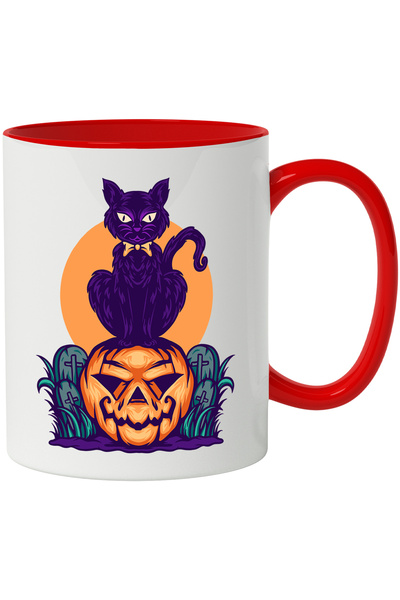 StoryGift Romania Halloween Mug: Cat, Pumpkin, Cemetery, Crosses, Night, Mult...