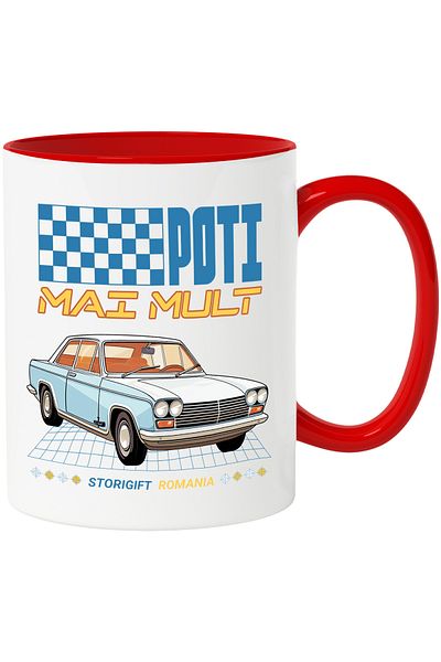 StoryGift Romania Cana Mesaj Motivational Poti Mai Mult Masina Clasica, 330ml, Ceramic Cu Maner Ro, Cu ,stg