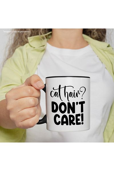 StoryGift Romania Mug for cat lovers with the text in English "Cat hair? Don't care!" with , With ,STG .