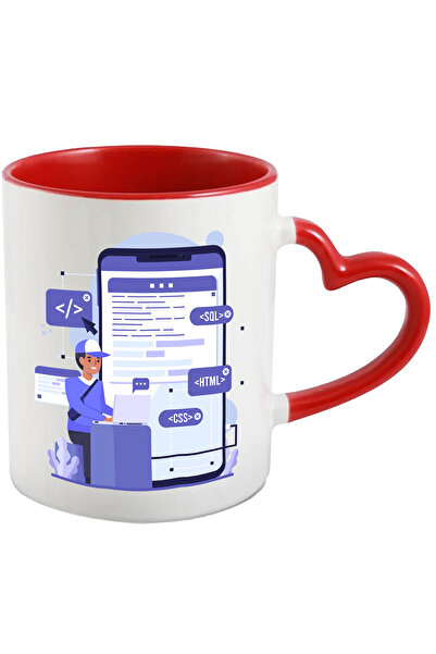StoryGift Romania Cana Cu Cod, Telefon, Programare, Web, Multicolor 330 Ml, Ceramica Cu Maner Inim, Cu ,stg