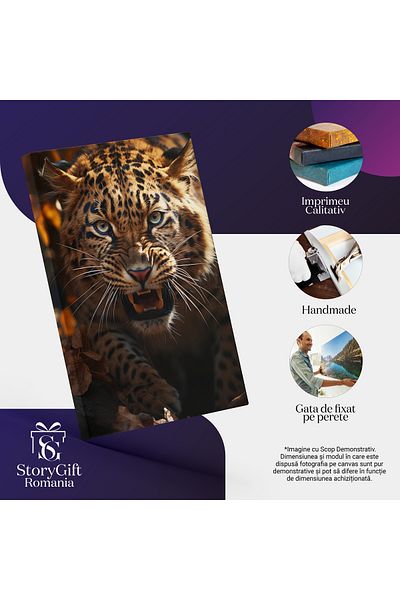 StoryGift Romania Tablou Canvas: Prăduitorul Iscusit Ochi Aprigi Close Up Fotografie În Frunze Foșnitoare Pictura