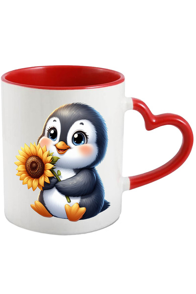 StoryGift Romania Cana Cu Un Pinguin Vesel Care Tine O Floare | Ilustratie | Floarea-soarelui | Fe, Cu ,stg