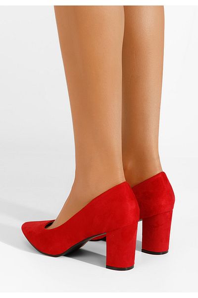 B T Shoes Red Sanira Chunky Heel Shoes
