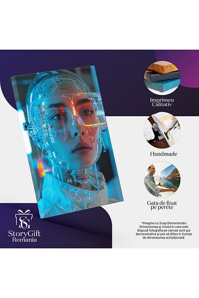StoryGift Romania Tablou Canvas: Robot Personificat Și Inteligență Artificială Cybernetică Cu Ochelari- Creație