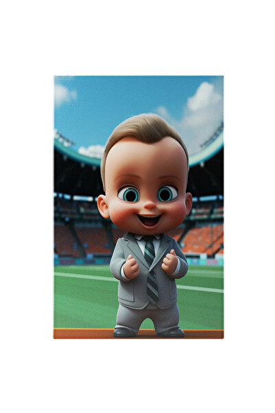 StoryGift Romania Tablou Canvas: Micutul Bebelus Pasionat De Fotball Cu Parul Blond Si Ochii Albastri In Costum