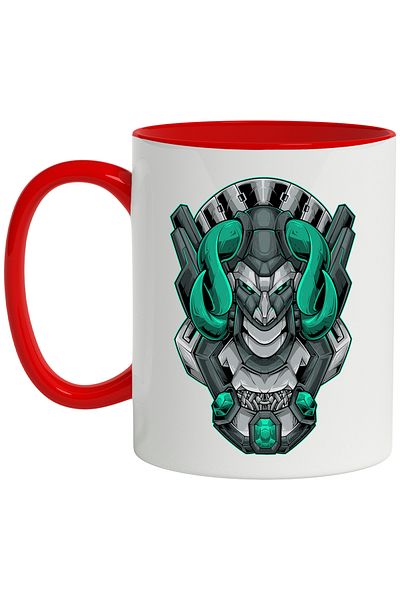 StoryGift Romania Mug With Taurus, Robot, Mecha, Cables, Crystals, SF, Multicolor 330 ml, Ceramic c, With