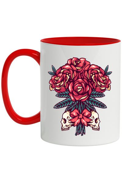 StoryGift Romania Cana Cu Buchet De Trandafiri, Frunze, Cranii, Funda, Multic...