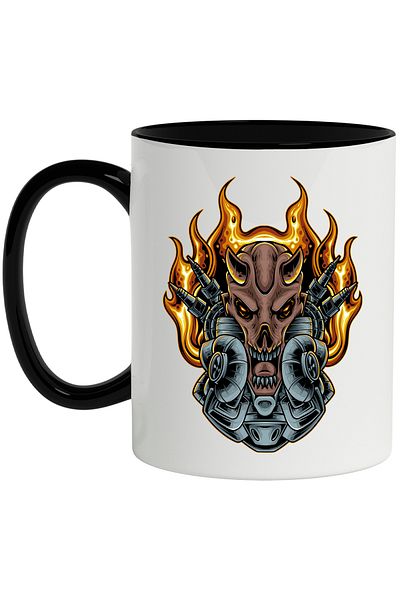 StoryGift Romania Demon Head Mug, Cables, Flames, Fire, Robot, Mecha, Multicolor 330 ml, Ce, Cu