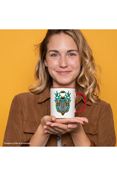 StoryGift Romania Deer Head Mug, Robot, Mecha, Cyberpunk, Horns, Multicolor 330 ml, Ceramic, With ,STG