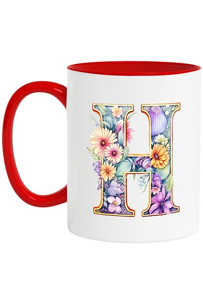 StoryGift Romania Mug with the letter "H", illustration, for children, school, student, flowers, alphabet, alf, Cu