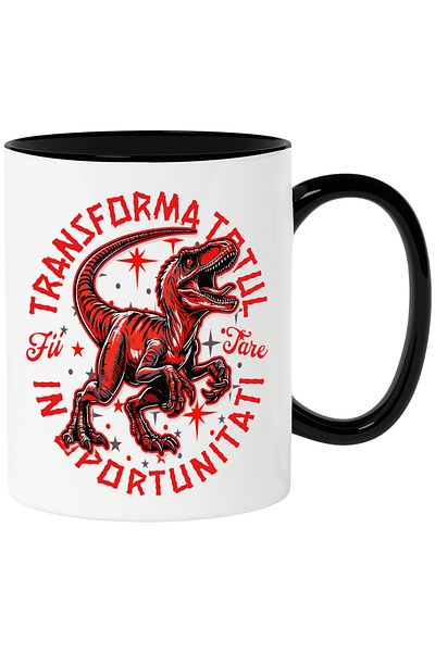 StoryGift Romania Mug Transforms Everything into Opportunities - Dinosaur, 330ml, Ceramic with Black Handle, With