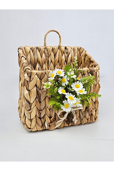EVİMTATLIEVİM Wicker Door Ornament Mailbox Newspaper Rack with Flower Design